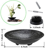 Eggone Japanese Ikebana Kit Floral Frog Flower Container with Kenzan Needle Straightening Tool - 1.57inch Black Flower Frog, 6.7inch Bowl Vase Eggone