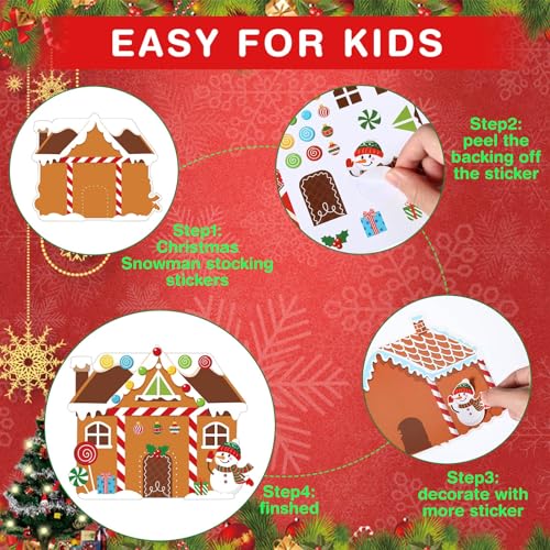 Pasimy 48 Pcs Christmas Crafts Kits for Kids Christmas Gingerbread House Crafts DIY Christmas Tree Ornament Kit Make Your Own Gingerbread House Craft Pasimy