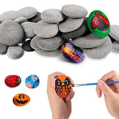 Nuanchu 48 Pcs River Rocks for Painting 1.2-3.15 Inch Smooth Painting Rocks Natural Flat Rocks Assorted Size for Painting and Crafting, Family Time,