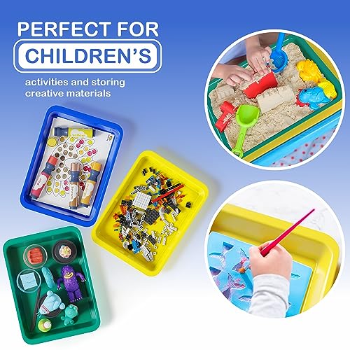 Set of 8 Kids Activity Plastic Trays - Toddler Arts and Crafts Sensory Tray - Rainbow Classroom Colors - Great for Lego - Sand - Crafts - Orbeez