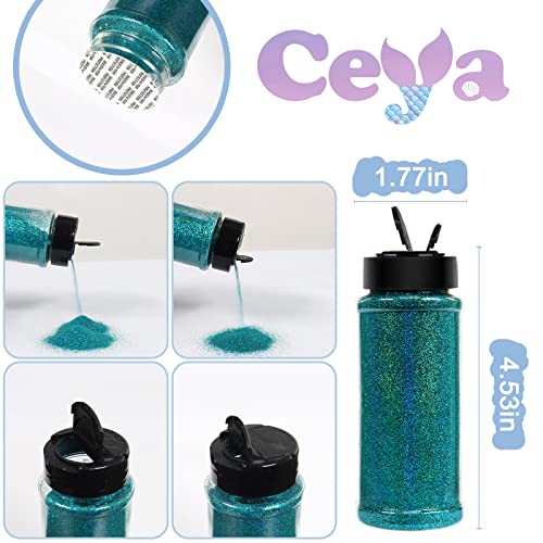 Ceya 3.5oz/ 100g Holographic Ultra Fine Glitter Powder Laser Cyan Glitter 1/128” 0.008” 0.2mm for Slime Epoxy Resin Craft Tumbler Jewelry Nail Art ceya