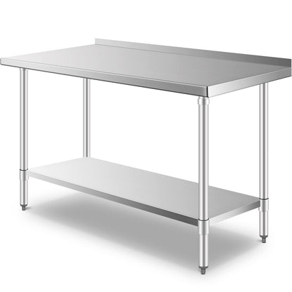Stainless Steel Prep Worktable 60 x 24 in Sturdy Durable Baffle and Undershelf Restaurant Kitchen Practical Adjustable Workbench
