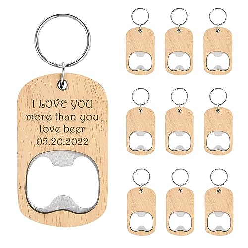 10Pcs Wooden Keychain Bottle Opener Blanks Wood Engraving Bulk Key Chain Unfinished Key Tag for Party Favors DIY Gift Craft Supplies (10pcs) - WoodArtSupply