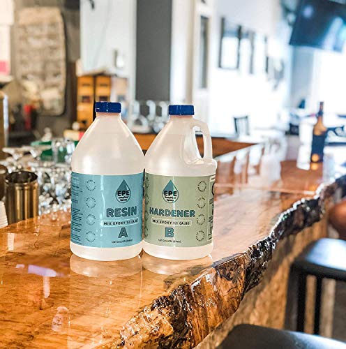 EPE EasyPour Epoxy 1 Gallon Kit - Crystal Clear High Gloss Resin and Hardener, 2 Mixing Cups, Silicone Spatula, Plastic Spreader - Wood Tabletops, EPE