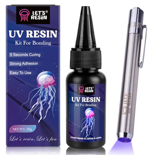 LET'S RESIN UV Resin Kit with Light, Bonding&Curing in Seconds, 30g UV Resin Kit with UV Flashlight for Welding, Jewelry UV Glue Adhesive for Plastic - WoodArtSupply