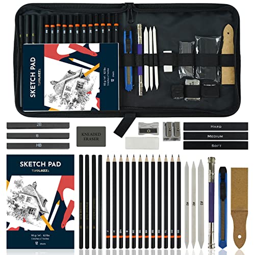 Tavolozza 34 Pack Drawing Art Pencils Set and conda 8.5"x11" Hardbound Sketch Book Tavolozza Fine Arts