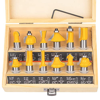 Router Bits Set 1/2 Inch Shank - BAIDETS 12 Pieces 1/2" Tungsten Carbide Router Bits, Woodwork Tools - WoodArtSupply