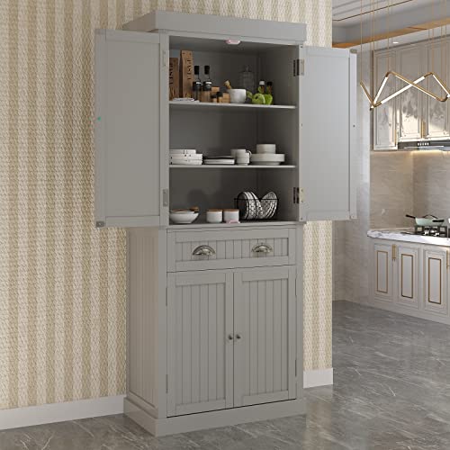 Squireewo 72" Freestanding Kitchen Pantry Storage Cabinet with Doors and Adjustable Shelves,Storage Cupboard with Large Drawer for Kitchen,Bathroom