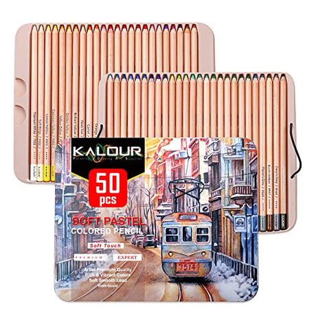 KALOUR Pro Pastel Chalk Colored Pencils,Set of 50 Colors,Color Charcoal Pencils for Drawing Sketching Coloring Shading,Art Supplies for Adults KALOUR