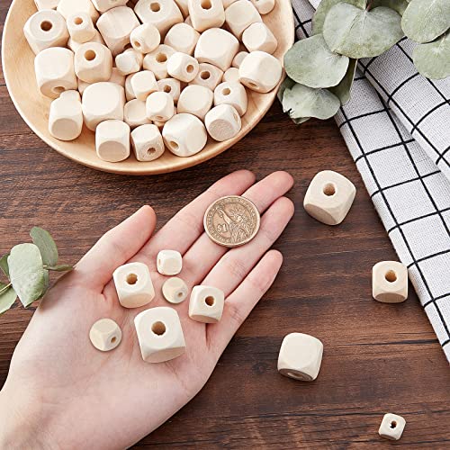 PandaHall 150 pcs Wooden Cubes, 6 Sizes Unfinished Geometric Wood Beads Natural Cube Wooden Beads DIY Wooden Spacer Beads for Bracelet Neckalce