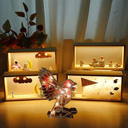 Wooden Animals Crafts with Lights,Glowing Butterfly Statue Decor,Animal Wall Art,3D Multi-Layer Animal Bear Deer Forest Decor,Wolf Figurines Desktop Decor,Christmas Animal Decoration (Cardinal A)