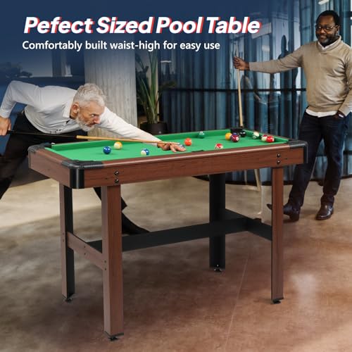 PEXMOR 48" Pool Table, Billiard Game Table for Kids and Adults, Mini Pool Table Set Indoor & Outdoor for Game Room Family with Balls, Cues, Chalk, PEXMOR