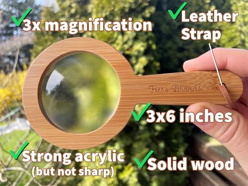 Wood Magnifying Glass for Kids - Wooden Montessori Learning Adventure Toy - Learn and Explore - Wooden Magnifier Hero Brands