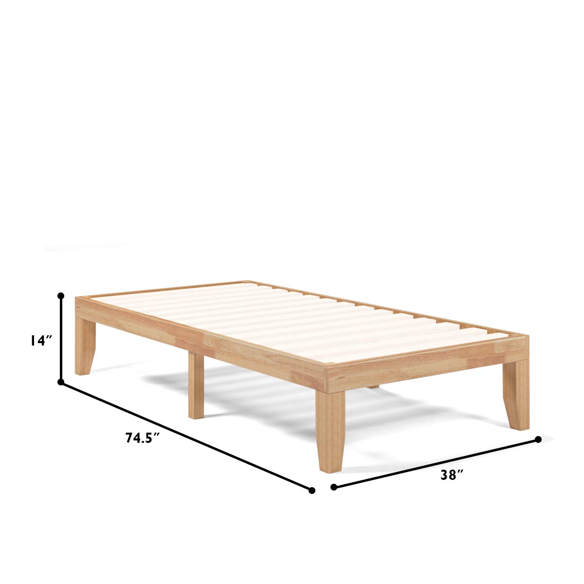 KOMFOTT 14-Inch Twin Size Solid Wood Platform Bed Frame with Slat Support KOMFOTT