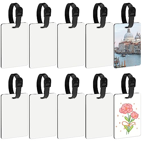 Wpxmer 10 Pack Blank Sublimation Luggage Tags, Double Sided MDF Suitcase Labels with Strap for Easy Identification, Personalize Your Luggage