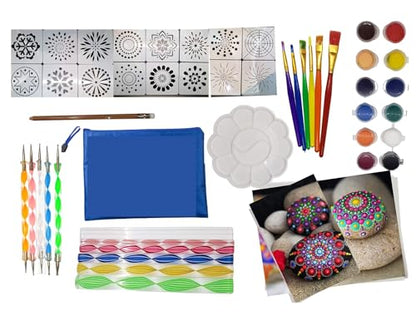 Seattle Luxe 50 Piece Mandala Dotting Tools, Easy-to-Follow Instructions w/Paint, Stencils, & More. Mandala Dot Art, Mandala Rock Painting Kit, - WoodArtSupply