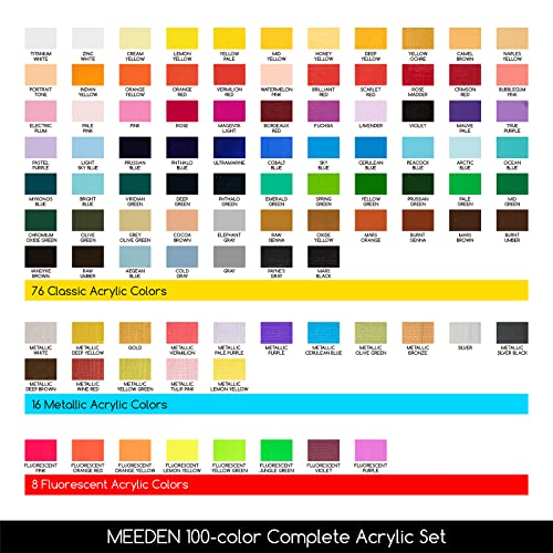 MEEDEN Heavy Body Acrylic Paint Sets, 100 Colors Acrylic Paint Tubes, Non-toxic 0.41 fl Oz /12ml Acrylic Paints for Adults, Beginners - WoodArtSupply