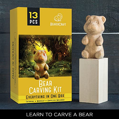 BeaverCraft Wood Carving Kit for Beginners DIY05 Wood Whittling Kit for Beginners Bear Carving Kit - DIY Hobby Craft Kids Wood Carving Kit Wood BeaverCraft