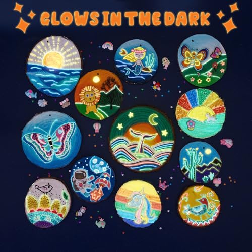 FTBox Wooden Crafts Kit, Glow-in-The-Dark Arts & Crafts Christmas Gifts for Boys Girls Ages 4-12, Wood Slice Craft with Diamond Painting Kits,