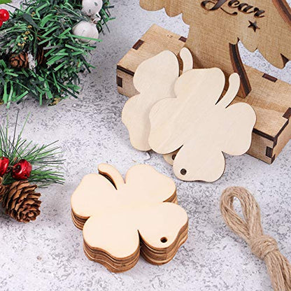 Amosfun Wooden Four-Leaf Clover Ornaments St. Patricks Day DIY Wood Arts and Crafts Shamrock Wooden Hanging Adornments Party Favors Decorations 20PCS