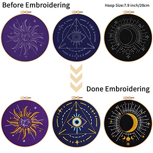 Louise Maelys 3 Set Tarot Embroidery Kits for Beginners with Sun Moon Evil Eye Pattern,Adults Starter Cross Stitch Kit DIY Needlepoint Kits - WoodArtSupply