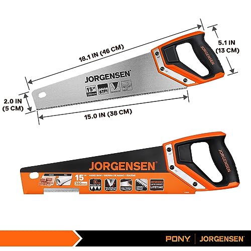 JORGENSEN 15 Inch Pro Hand Saw, 8 TPI Fine-Cut Ergonomic Non-Slip Aluminum Ultrasonic Welding Handle for Sawing, Trimming, Gardening, Woodworking, - WoodArtSupply