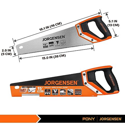 JORGENSEN 15 Inch Pro Hand Saw, 8 TPI Fine-Cut Ergonomic Non-Slip Aluminum Ultrasonic Welding Handle for Sawing, Trimming, Gardening, Woodworking, - WoodArtSupply