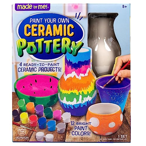 Made By Me Paint Your Own Ceramic Pottery, Fun Ceramic Painting Kit for Kids, Paint Your Own Ceramic Pottery Dish, Flower Pot, Vase & Bowl, Great Made By Me