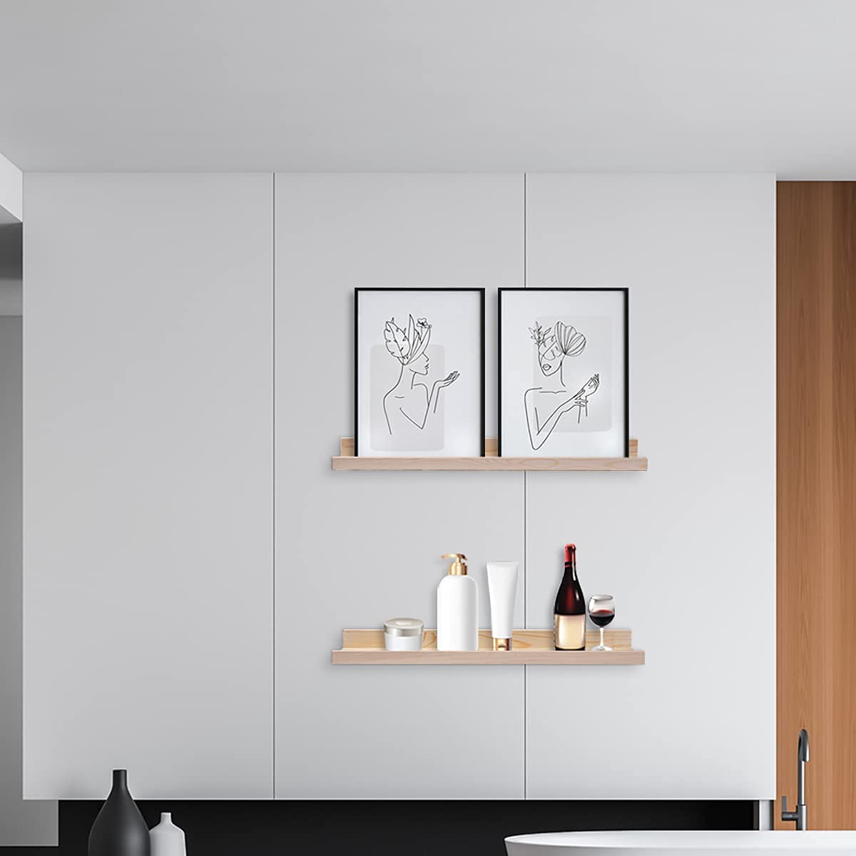 MBYD 24 Inch Floating Shelves Natural Wood Set of 3, Wall Mount Picture Ledge Wooden Wall Shelf for Home Decoration for Bedroom, Living Room, Office, MBYD