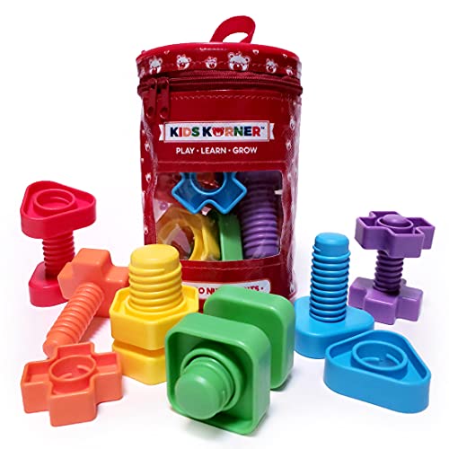 Jumbo Nuts and Bolts For Toddlers - Fine Motor Skills Rainbow Matching Game Montessori Toys For Toddlers & Toddler Games | 12 pc Occupational Therapy KIDS KORNER