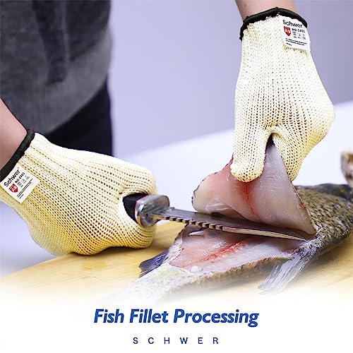 Schwer ANSI A9 Cut Resistant Gloves, Uncoated Food Grade Reliable Cutting Gloves, Mandoline Gloves for Kitchen Meat Cutting, Oyster Shucking, Fish Schwer
