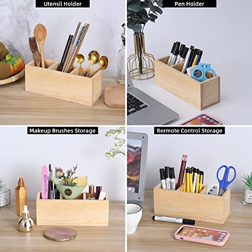 dedoot Wooden Pencil Holder Remote Holder, Unfinished 3 Compartment Wood Desk Organizers Drawer 3 Section, Rustic Remote Control Holder for dedoot