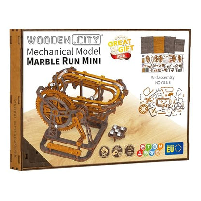 Wooden.City Marble Run Mini 3D Puzzle - European Crafted Wooden Mecahnical Model kit Marble Maze for Self-Assembly - No Glue Required, Ideal for