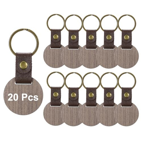 PATIKIL 4cm Wood Keychain Blanks, 20pcs Custom Keychain Wooden Keychain Blanks Personalized Keychains Tags Bulk Small Key Chain Unfinished Leather PATIKIL