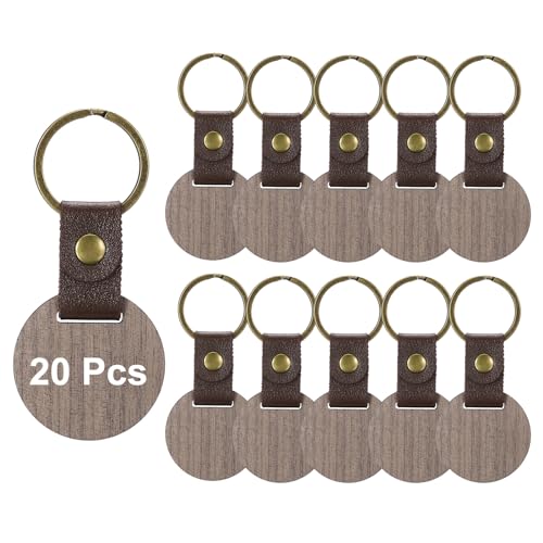 PATIKIL 4cm Wood Keychain Blanks, 20pcs Custom Keychain Wooden Keychain Blanks Personalized Keychains Tags Bulk Small Key Chain Unfinished Leather - WoodArtSupply