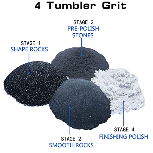 4 LBS Refill Rock Tumbler Grit Media 5 In 1 Kit, Rock Tumbling Grit Set -Inculde 3 LBS 4 Step Polishing Grits Media + 1 LB 3/16" X 3/8" Ceramic HDongany