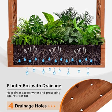 VINGLI Raised Garden Bed with Trellis & Hanging Roof, Wooden Garden Bed, Outdoor Planter Box for Yard, Garden, Balcony VINGLI