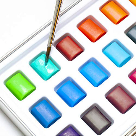 ARTISTIK Watercolor Paint Set - 50 Colors in Half Pan Palette and Portable Metal Tin - Assorted Vivid Color Paints with Paint Brush for Kids, ARTISTIK