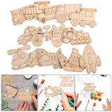 SEWACC 50pcs Truck Unfinished Wood Slices Unpainted Cutout DIY Blank Car Vehicle Bicycle Excavator Helicopter Wooden Ornaments Cutout to Paint (Mixed SEWACC