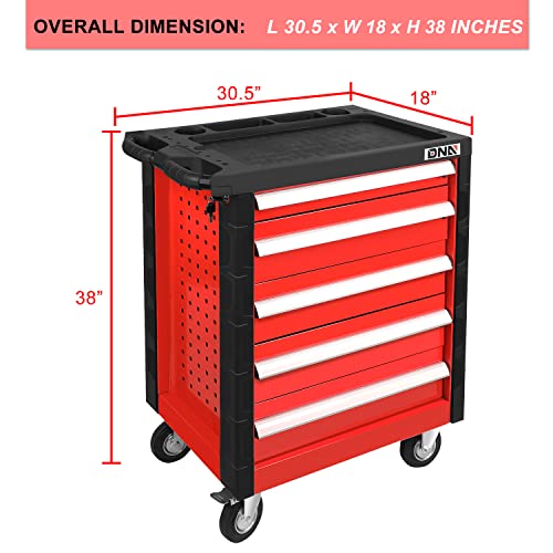 DNA MOTORING 30.5" L x 18" W x 38" H 5-Drawer Lockable Slide Tool Chest Rolling Tool Cart Cabinet (TOOLS-00001) with Keys , Red, Upgrade Package - WoodArtSupply