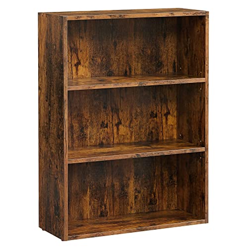 VASAGLE Rustic Brown 3-Tier Adjustable Bookshelf with Storage Shelves - WoodArtSupply