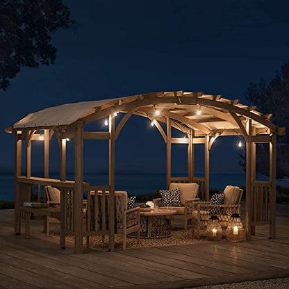 Sunjoy Arched Pergola 10 x 14 ft. Light Grey Outdoor Cedar Framed Wood Pergolas with Weather-Resistant Canopy for Patio, Garden, Backyard Activities - WoodArtSupply