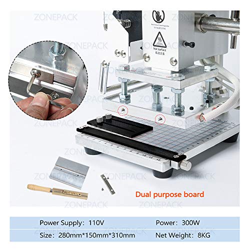 ZONEPACK 10x13cm Digital Embossing Machine Hot Foil Stamping Machine Manual Tipper Stamper for PVC Leather PU Paper with Paper Holder and Scale ZONEPACK