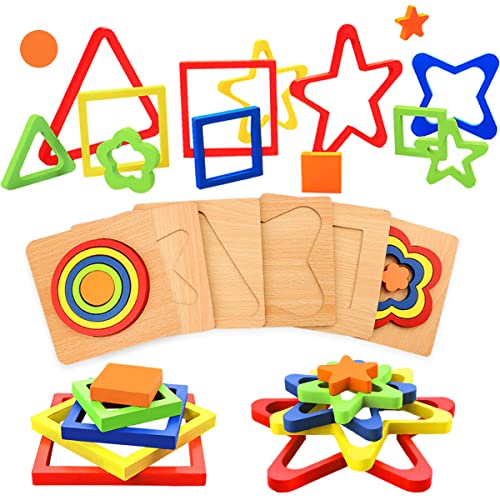 Toys for 1 Year Old Boy and Girl Toddler Toys Age 1-2, Montessori Shape Sorting Puzzle for Toddlers 1-3 Baby Infant Preschool Wooden Sensory Stem