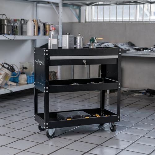 SUN & SUMMER Tool Chest with Wheels, Rolling 3-Tier Tool Box with Wheels 330 LBS Capacity Heavy Duty Utility Industrial Service Cart with Locking SUN & SUMMER