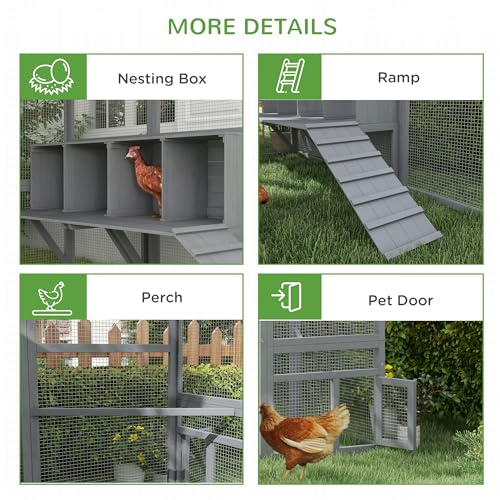 PawHut Chicken Run, 9.2' x 6.1' Large Chicken Coop with Nesting Box, Water-Resistant and Anti-UV Cover, Door, Wooden Metal Chicken Pen for 8-12 PawHut