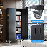 Aobabo 72 Inches Metal Garage Storage Cabinet with Wheels, Locking Metal Storage Cabinet with 4Shelves, Rolling Tool Storage Cabinet on Wheels, Aobabo