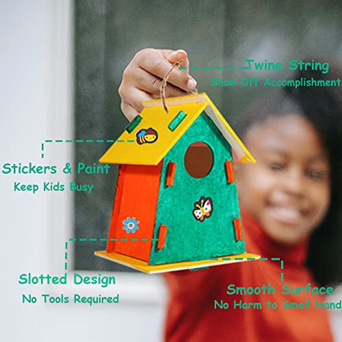 24 Pack Large DIY Bird Houses Kits for Kids, Kids Craft Kits Wood Houses for DIY Crafts Class Parties, 24 Birdhouse Kits with 24 Paint Strips &