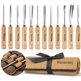 IMOTECHOM 12-Pieces Woodworking Wood Carving Tools Chisel Set with Canvas Bag, Razor Sharp CR-V 60 Steel Blades IMOTECHOM