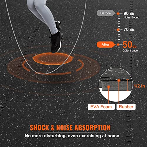 VEVOR 12 PCS 1/2 inch Thick Gym Floor Mats, 24" x 24" EVA Foam & Rubber Gym Flooring Workout Floor Mats with 48 sq.ft Coverage, Waterproof Exercise VEVOR